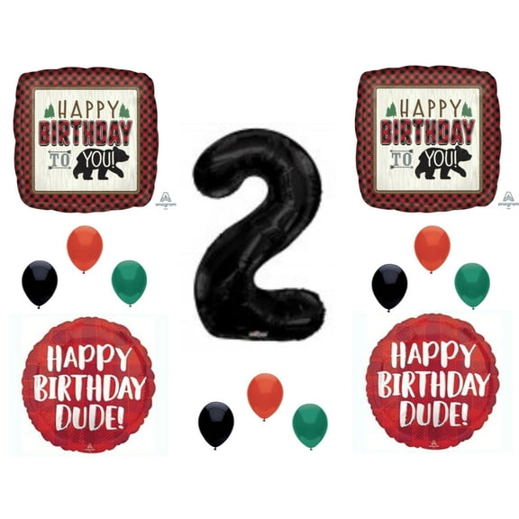 2nd Second Birthday Lumberjack Dude party balloons decorations Woodland Bear