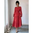 thumbnail image 5 of Autumn Women'S Long Sleeve Ruffled Round Neck Layered Flowing Wedding Guest Maxi Dress Rust Red XL, 5 of 7