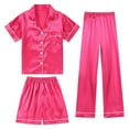thumbnail image 3 of CAIXIA Girls Pajamas Size 14-16 3pcs Summer Button Down Silk Pajamas Shorts & Pants with Pockets Comfort Sleepwear Lounge Set Pjs Set,78-Hot Pink, 3 of 6