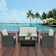 thumbnail image 4 of Patiojoy 4-Piece Rattan Wicker Patio Outdoor Furniture Sofa Set with Cushions & Tempered Glass Table, 4 of 10