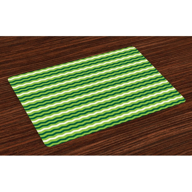 Green Placemats Set of 4 Wavy Horizontal Lines in Vibrant Colors