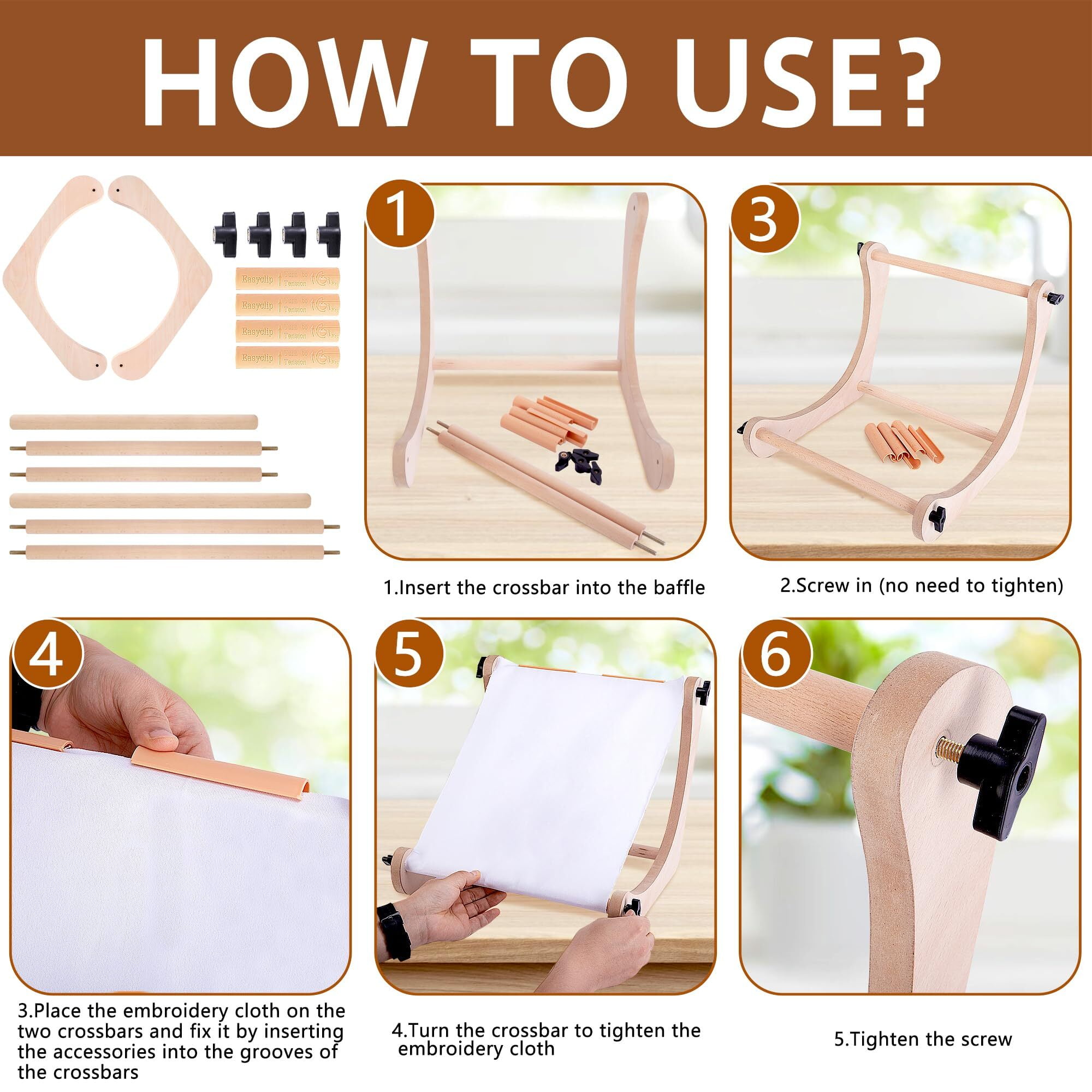 Wood Embroidery Stand, Hands-Free Cross Stitch Scroll Frame Needlepoint Stand for Lap or Table Top Stitching Sewing Supplies Craft Tool