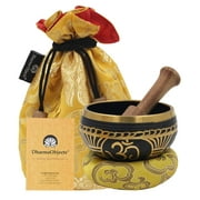 DharmaObjects ~ Tibetan OM Singing Bowl Set ~ With Mallet, Brocade Cushion & Carry Bag ~ For Meditation, Chakra Healing, Prayer, Yoga