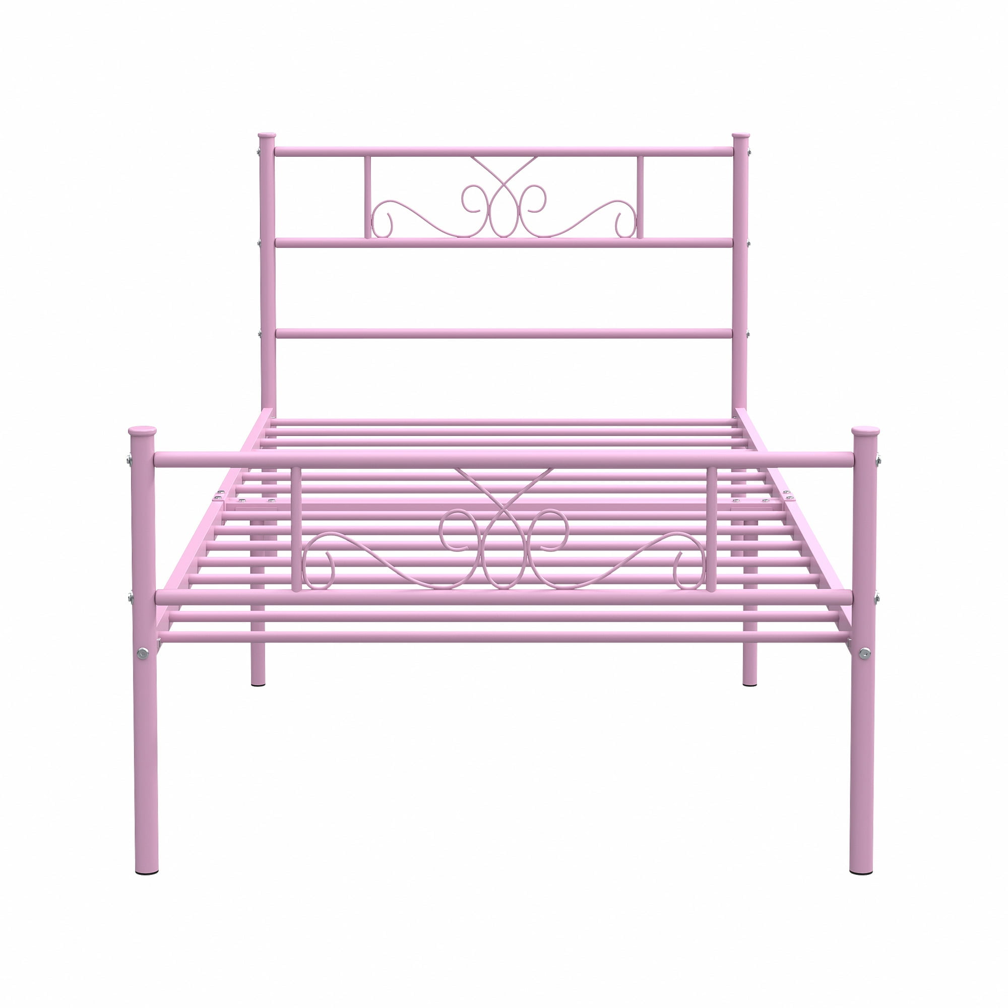 Yoneston Twin Size Metal Platform Bed Frame with Headboard, 12.7” Single Bed Frame for Kids, Teens, Adult Bedroom Furniture, Pink