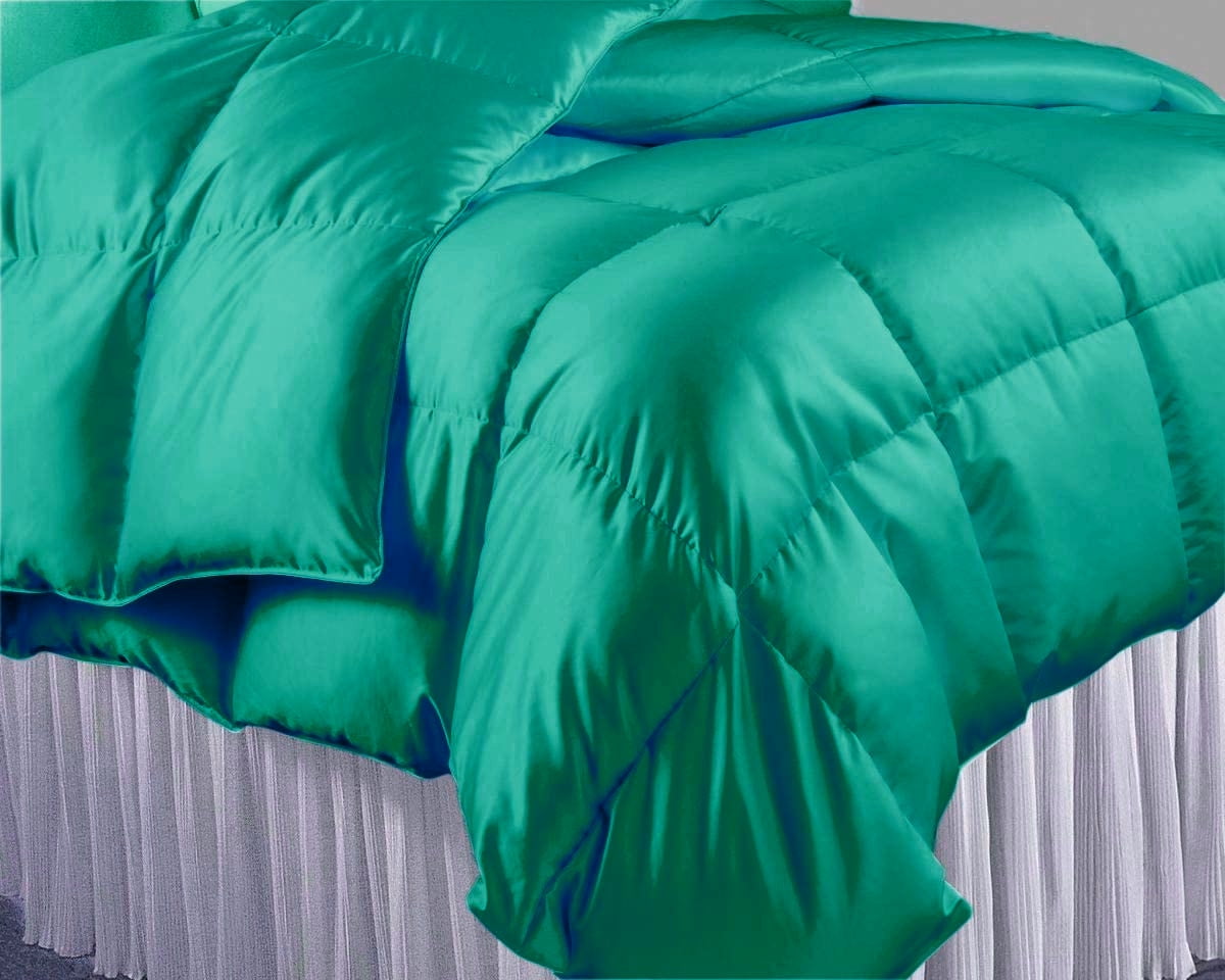 Queen Comforter Set Satin Teal Green 500 GSM Duvet Set Queen Size