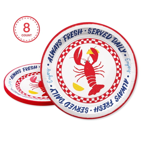 Bright Tides Lobster Disposable Paper Party Plates, 9", Multicolor, 8 Count, by Way To Celebrate