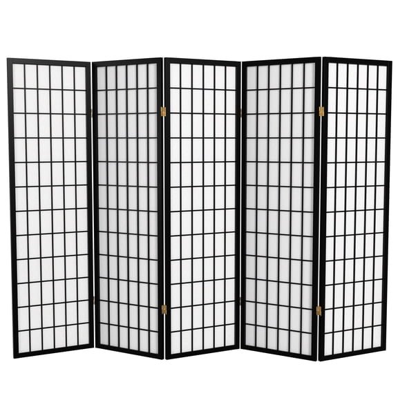 5 ft. Tall Window Pane Shoji Screen - Black - 5 Panels