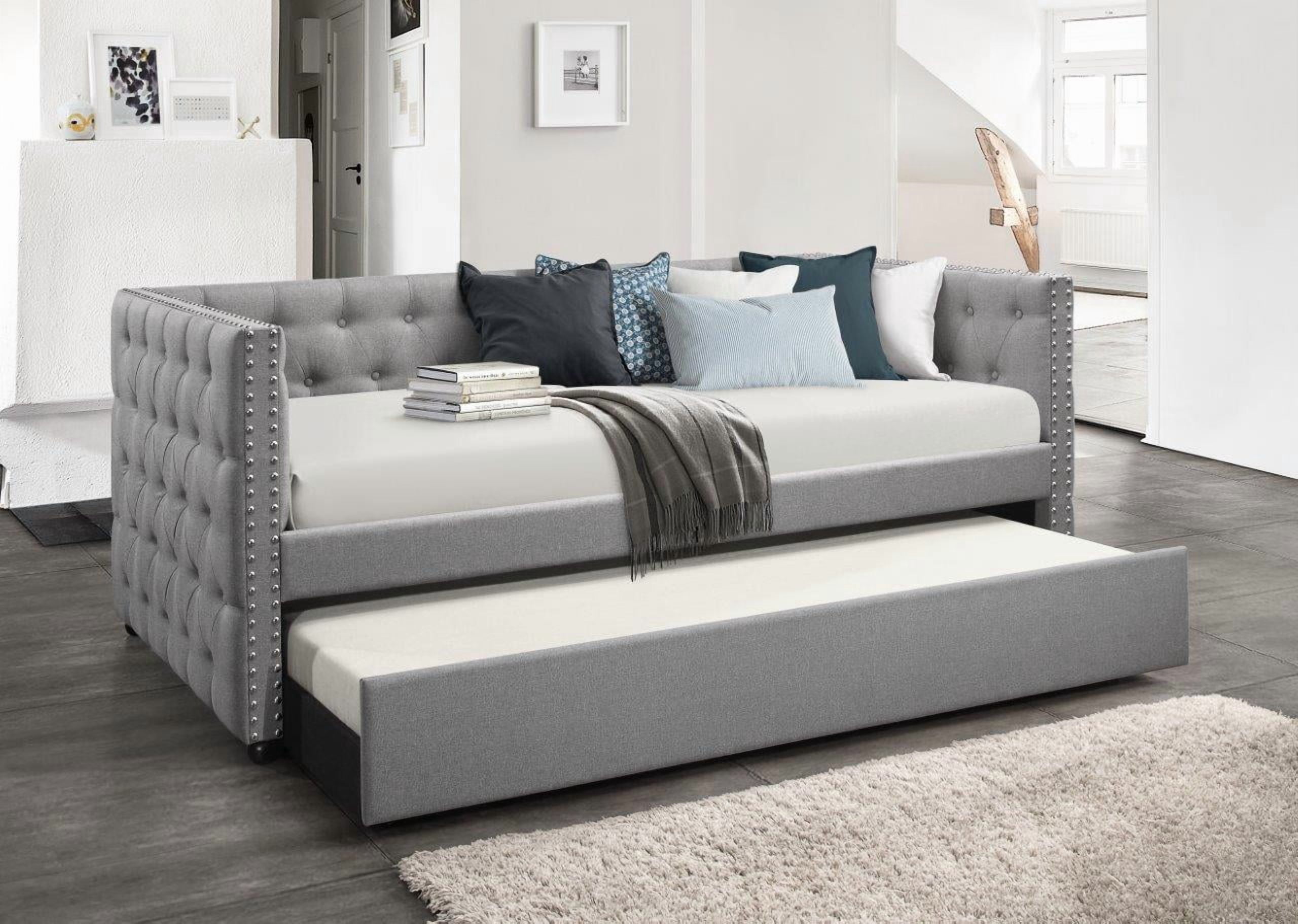 Home Design Solace Twin Daybed – Light Gray Upholstered Frame with Storage-Ready Design
