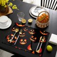 thumbnail image 4 of Black Orange Halloween Placemats Set of 4, Pumpkins Botanical Washable Wipeable Table Mats for Dining Tables, Indoor Outdoor Kitchen Place Mats for Holiday Party Table Decor, 4 of 9