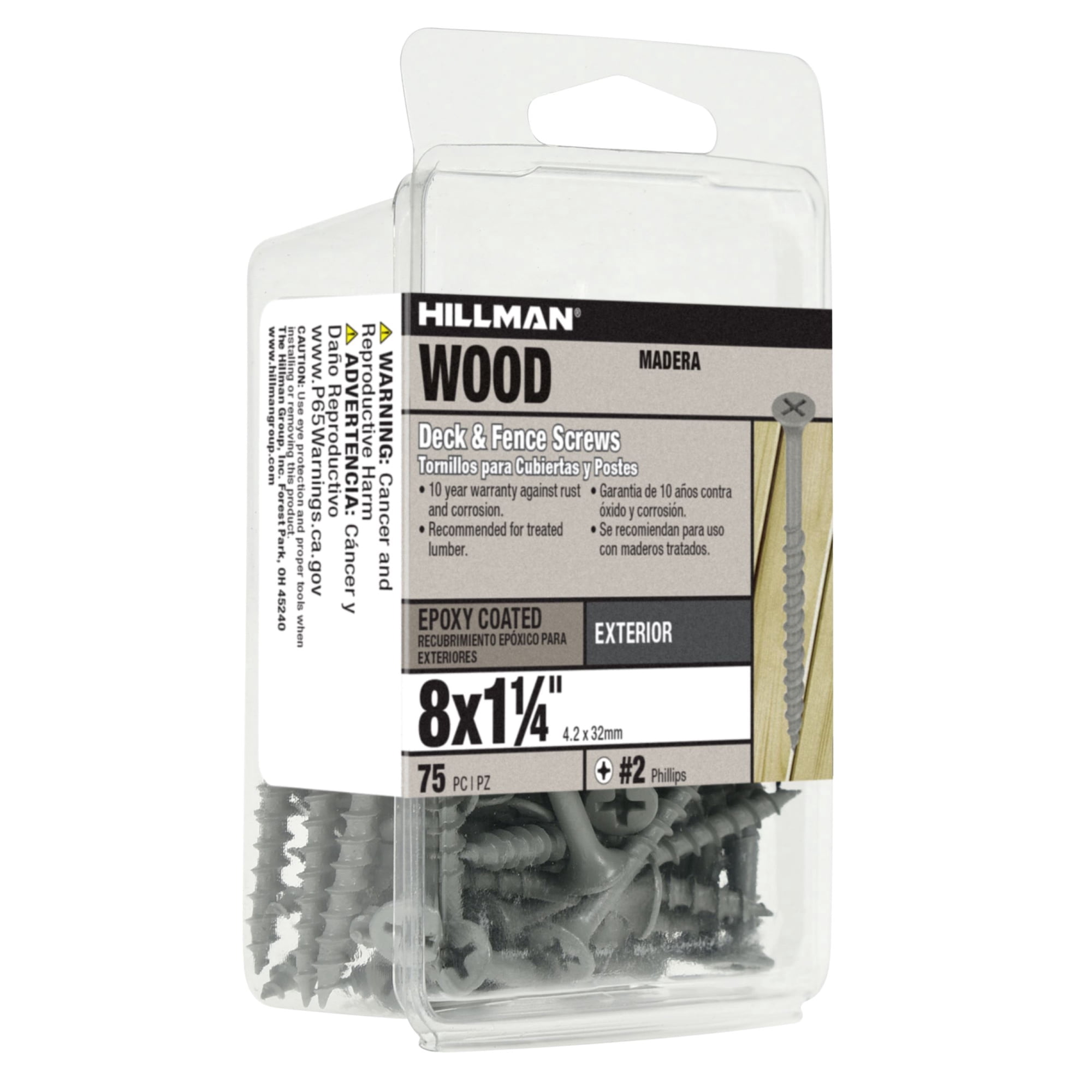 Fas-n-Tite Deck and Fence Wood Screws, #8 x 1-14", Steel, Epoxy, Phillips, Gray, 75 pack