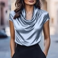 thumbnail image 2 of SYMOID Womens Light Blue Cowl Neck Blouse Satiny Stretch Top for Work or Casual Cap Sleeve Draped Neck Wrinkle Resistant Polyester Spandex S-XXL,Size M, 2 of 7