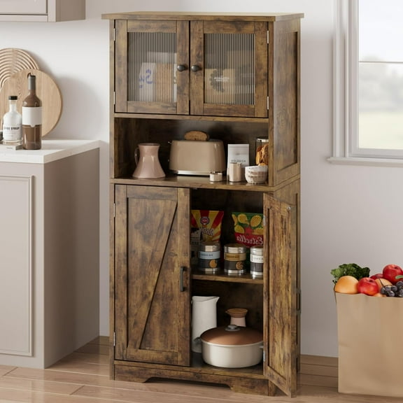 GAOMON Kitchen Pantry Storage Cabinet with Doors and Shelves, 50.4" Freestanding Pantry Cabinets, Wooden Cupboard, Large Floor Cabinet for Bathroom, Kitchen, Dining Room, Living Room, Rustic Brown