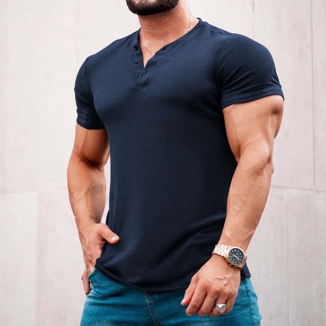 pstuiky camiseta de hombre, Blusas de cuello redondo, manga corta, transpirables, con botones y diseño informal para hombre ropa de hombre xxxl