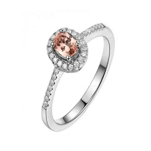 1.50 Carat Oval cut Morganite and Diamond Halo Engagement Ring for Women in 14k White Gold morganite and diamond engagement ring