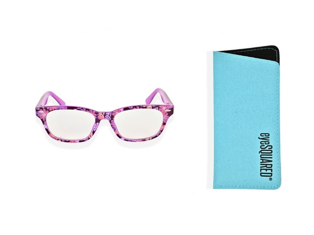 eyeSQUARED Adult Violet Frame Blue Light Blocking Glasses with Blue Eco Friendly Case for Women
