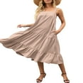 thumbnail image 3 of PENGXIANG Women Midi Tank Dress  Summer Sleeveless Solid Color Loose Ruffle Tiered Beach Boho Dress, 3 of 6