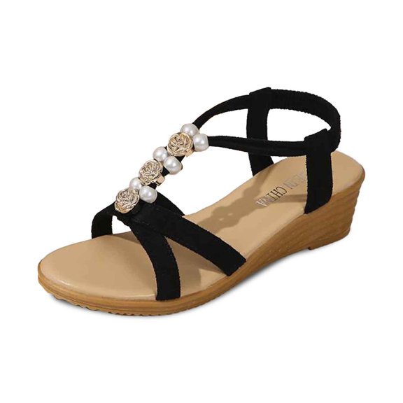 Wovix Women's Sandals Trendy Sandals Shoes Wedge Open Toe Dressy And Casual Sandals Indoor Outdoor Shoes Black 35