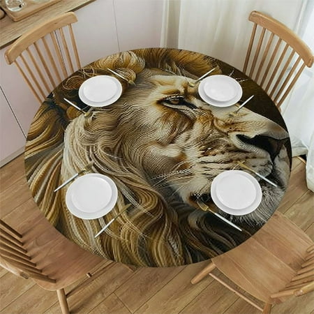 

QCPP Lion Round Table Cover Full Width Single-Sided Printing 100% Polyester Fiber 38 -42