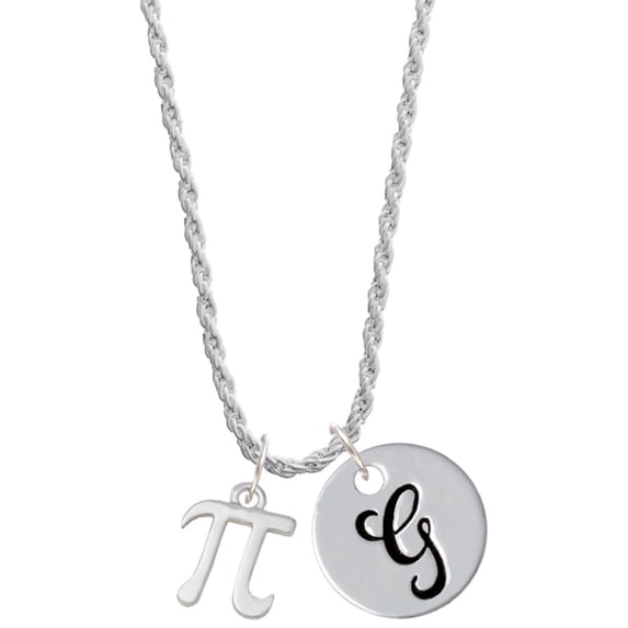 Delight Jewelry Silvertone Medium Pi Silvertone Script Initial Disc - G - Charm Necklace, 20"+3"