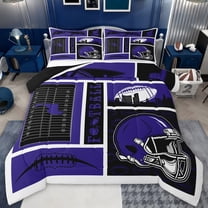 jejeloiu American Rugby Ball Twin Comforter Sets,Purple Football Helmet Bedding Set For Bots Teens Reversible 2 Pieces
