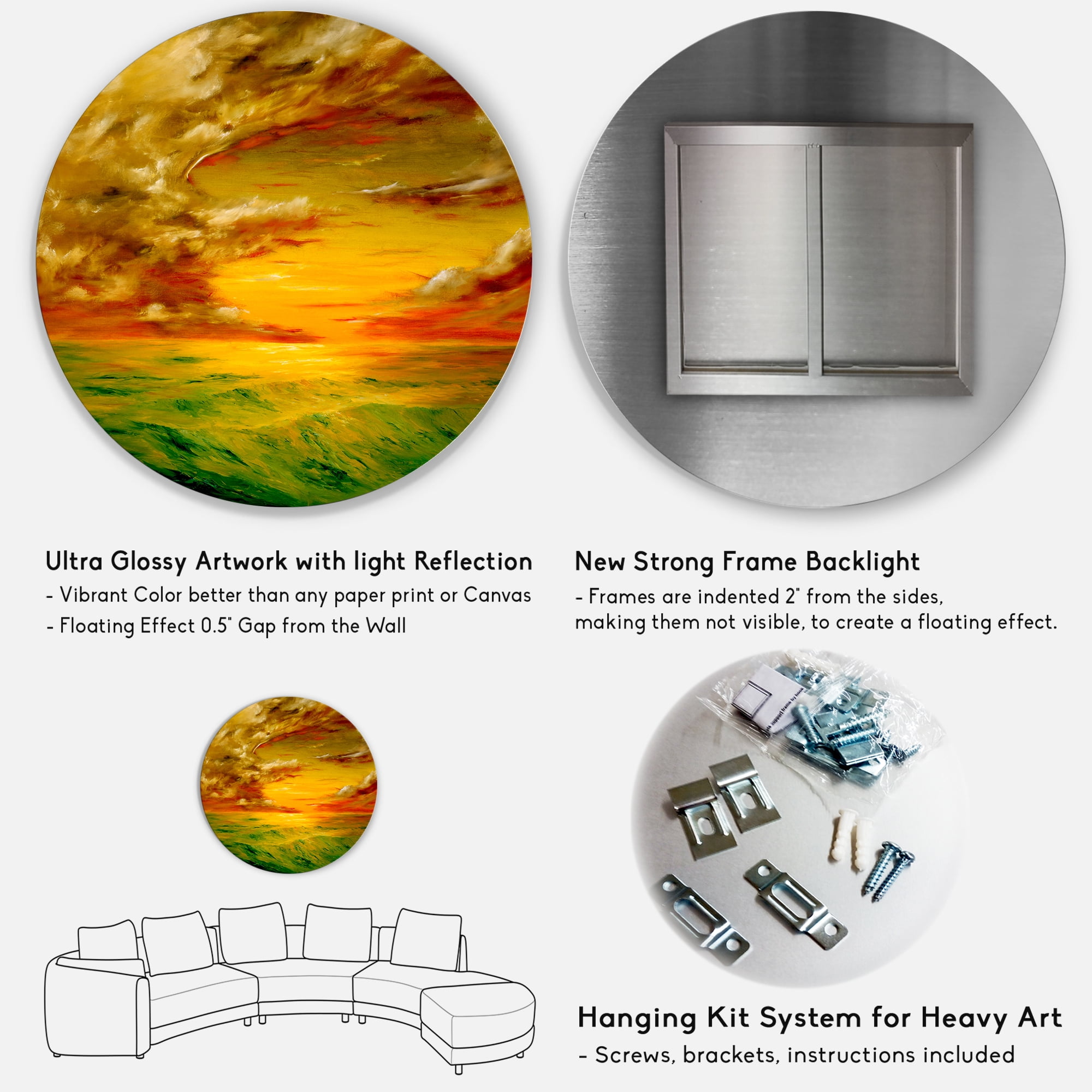 Designart 'Colorful and Bright Sunset At Santa Rosa California' Farmhouse Circle Metal Wall Art 29x29 - Disc of 29