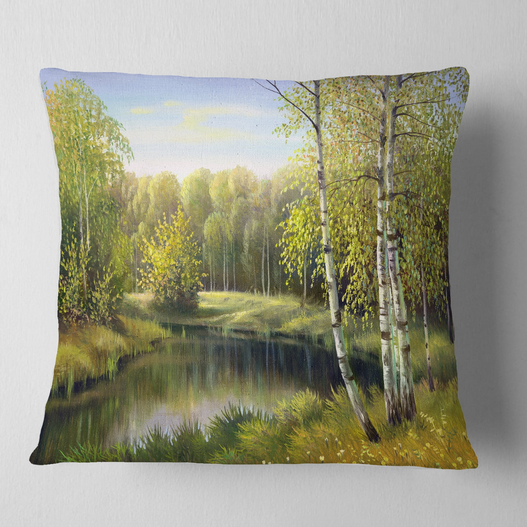 Designart Quiet Autumn River - Landscape Printed Throw Pillow - 16x16