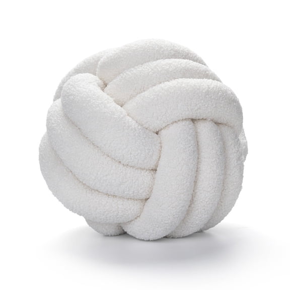 AUQ Soft Knot Ball Pillow，Handwoven Lamb Wool Decorative Throw Pillow, Round Ball-Shaped Cushion for Sofa and Bedroom Decor,White