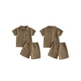 thumbnail image 2 of BemeyourBBs Toddler Baby Boy Summer Clothes Newborn Infant Boys Baptism Outfit Cotton Gauze Solid Color Short Sleeve Button Down Shirt Tops And Shorts Set Pocket, 2 of 9