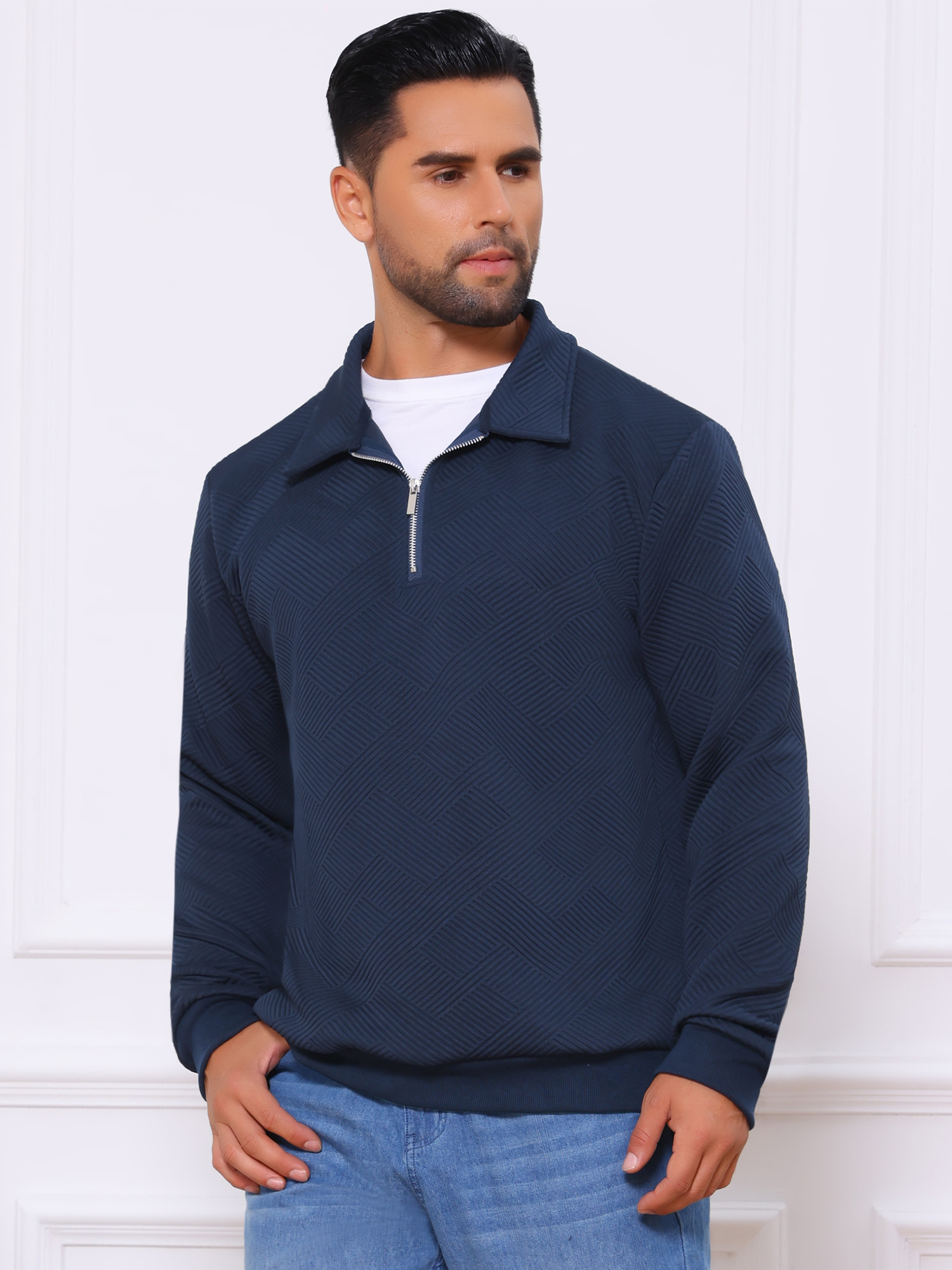 DARING DIVA Zip Pullover Long Sleeve Knitted Sweatshirts XL Dark Blue