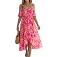 thumbnail image 3 of Vestidos Largos Bohemios de Verano 2025 para Mujer, con Tirantes y Escote en V, Informales, con Abertura en el Muslo y Fluidos. Rosa S, 3 of 10