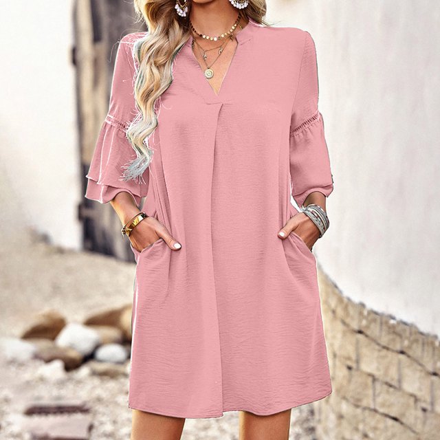 Jusqu'à 65 % de Réduction! Robes d'Été Mode pour Femmes 2024 Grande Taille Décontractée Imprimée Col en V Manches Courtes Robe Longue Fendue avec Poche