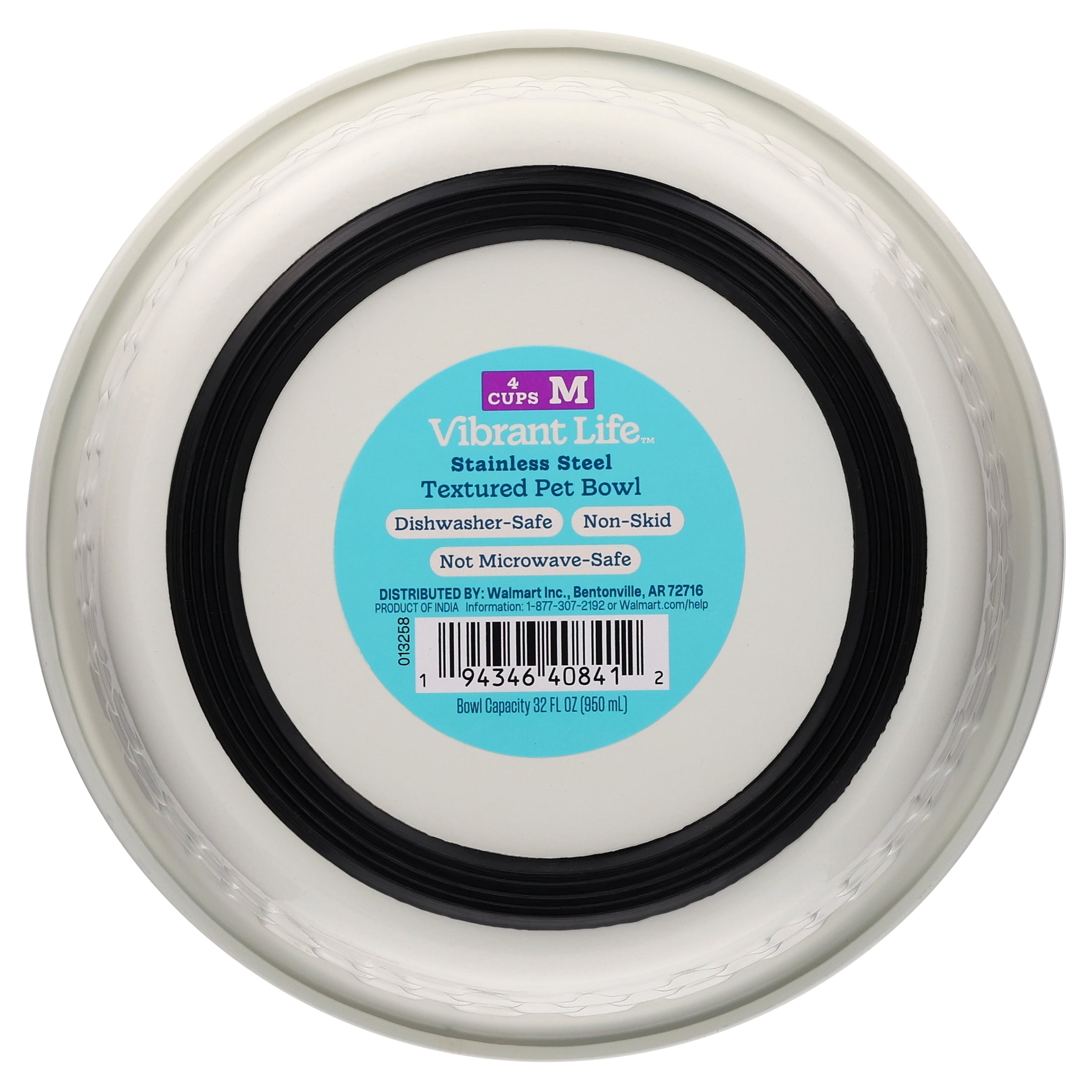 Vibrant Life Medium 4-Cup Stainless Steel Bone Textured Pet Bowl, White