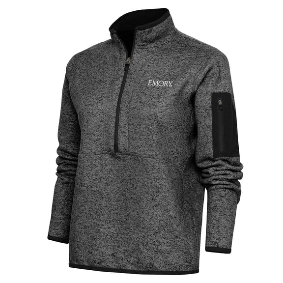 Women's Antigua Heather Black Emory Eagles Fortune Half-Zip Pullover Top