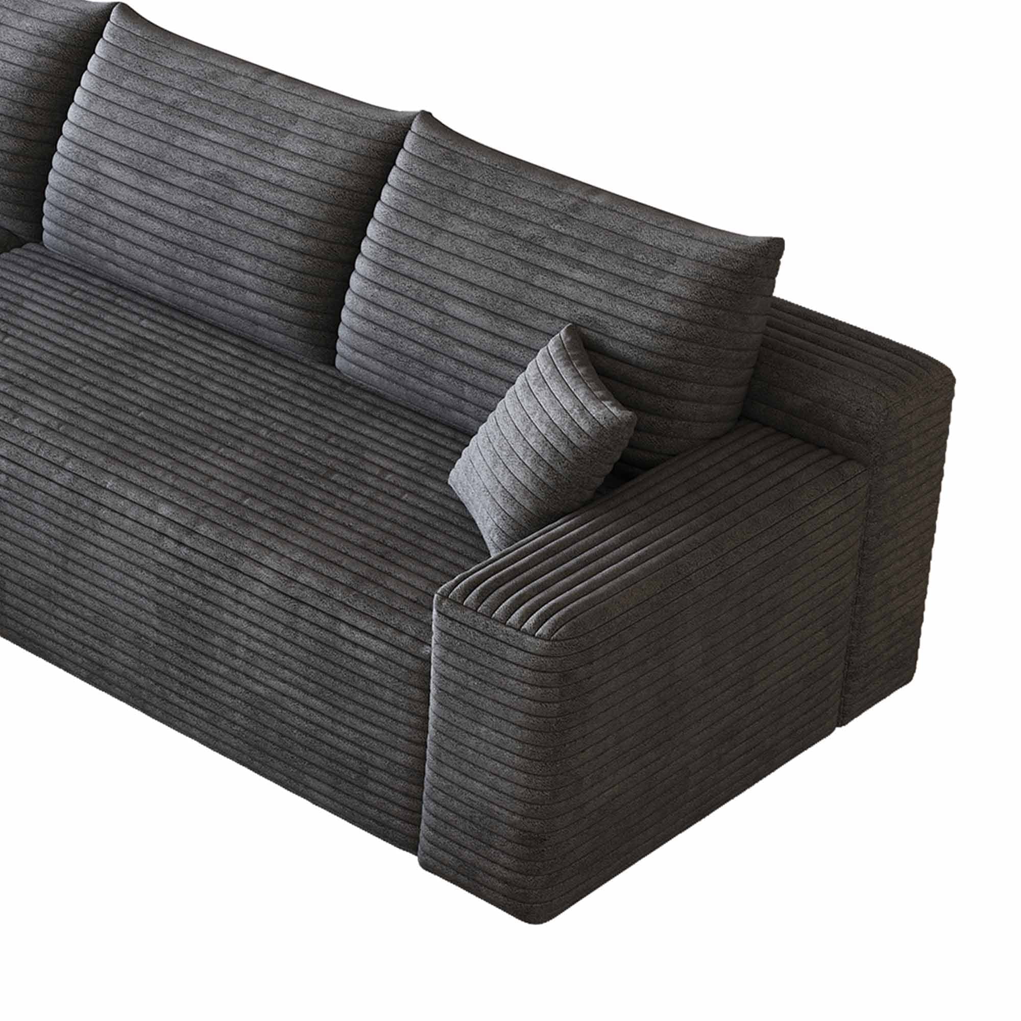 Lunale 95" L-Shaped Modular Sectional Sofa, No Assembly Required, Boneless Corduroy Cloud Couch for Living Room, Gray(Left Facing Chaise)