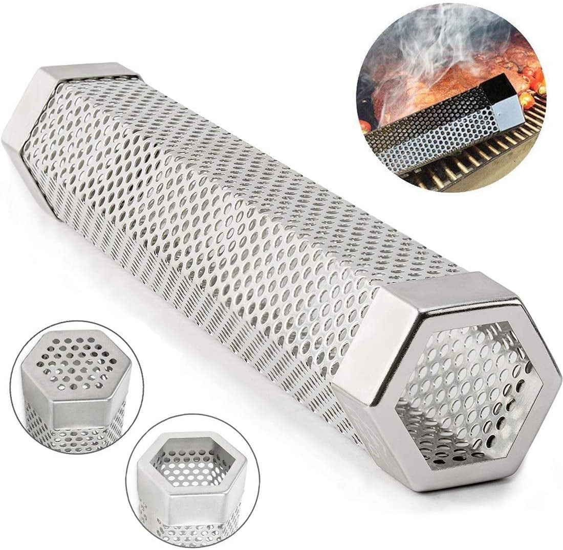 Fdit Smoker Tube 2Pcs BBQ Grill Smoker Tube Mesh Tube Pellets Smoke Box 6in Stainless Steel Barbecue Accessory for Electric Gas Charcoal 2#