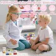 Caunedy Doctor Kit for Toddlers, Pretend Medical Station Set with Mobile Cart, Birthday Gifts for Kids 3-12 Year Old