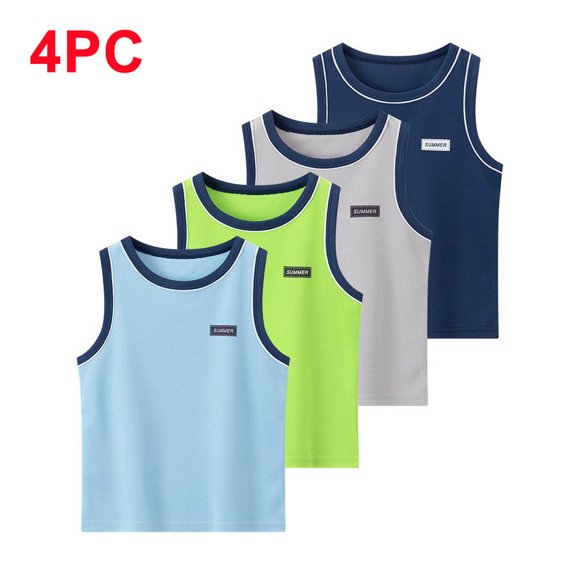 LEKWK Boys Athletic Shirts 4 Pack Breathable Quick Dry Workout Tops Crewneck Mesh Short Sleeve Comfy T-Shirts for Football Running Sports Casual