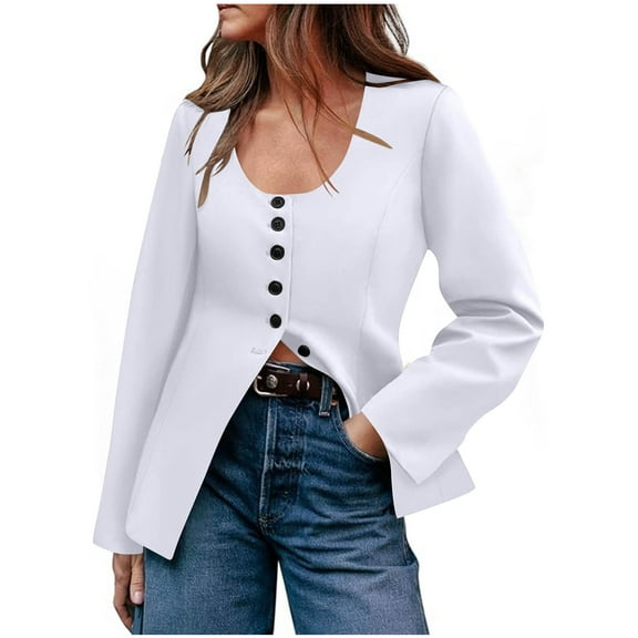 ameIAEA Blazers for Women Business Work Button Down Scoop Neck Suit Jacket Office Work Blazer