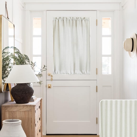 Door Curtains for Front Door Glass Window,Striped Sheer Linen 40 Inch Short Curtains for Small Windows,Farmhouse Ticking Stripe Print Privacy Curtains 25x40 in Length,Taupe