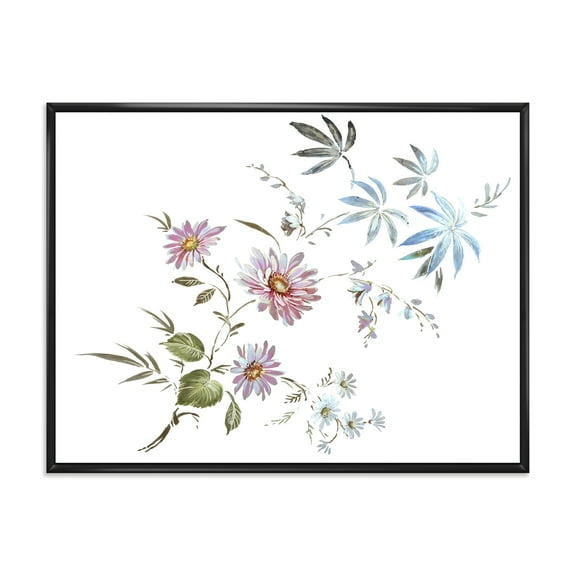 Pink and Blue Wildflowers I 20 in x 12 in Framed Painting Canvas Art Print, by Designart