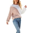 thumbnail image 2 of Qiylii Women Color Block Sweater, Long Sleeve O-Neck Loose Knitted Tops, 2 of 9