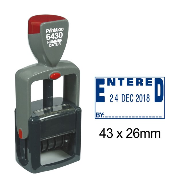 Printtoo Self Inking Heavy Duty Dater Stamp With Entered By Text & Sign Space Date Rubber Stamp-Blue