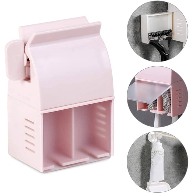 Fiudx Portacepillos de Dientes, Diseño Multifuncional con Exprimidor de Pasta Dental, Torreta para Afeitadora, Secado Ventilado, Adhesivo Antihuellas, Organizador para Baño, Ahorra Espacio, Material
