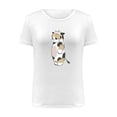 thumbnail image 4 of Camiseta blanca informal con cuello redondo y manga corta con estampado de gato bonito para mujer Pompotops hkajfhjk459238, 4 of 5