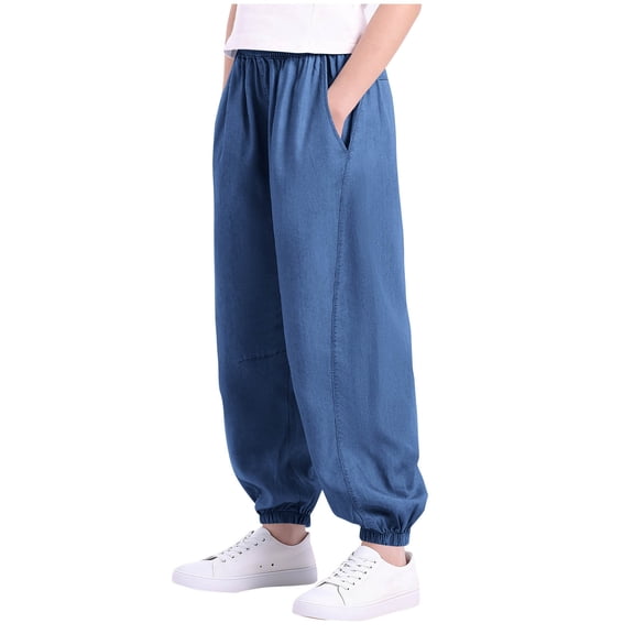 Edvintorg Boys Pants Size 8 Comfy Lightweight Elastic Waisted Loose Fit Casual Cuffed Trousers with Pockets