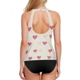 thumbnail image 2 of Women's Printed Tankini Top - High Elasticity Slim-Fit Swimsuit with Removable Straps & Cups, Perfect for Beach & Pool Parties，Pink Hearts, 2 of 7