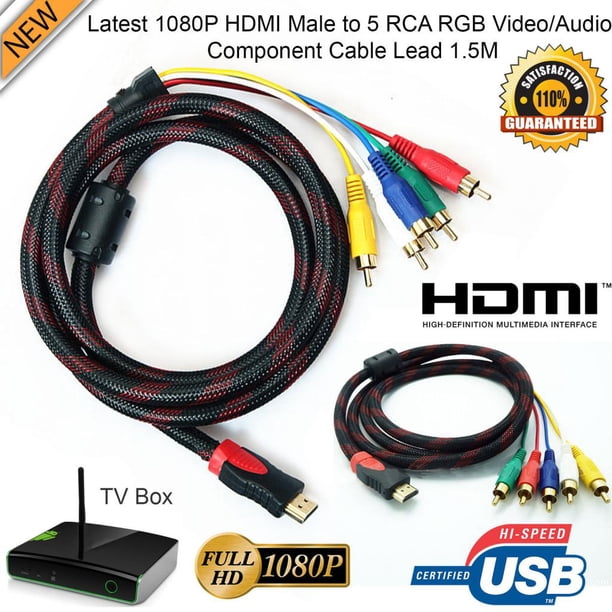 A 5 RCA RGB Audio Video Esté Parte AV Adaptador De Tarjeta Longitud De Línea 1.5 M rojo Soledad HDMI al cable RCA