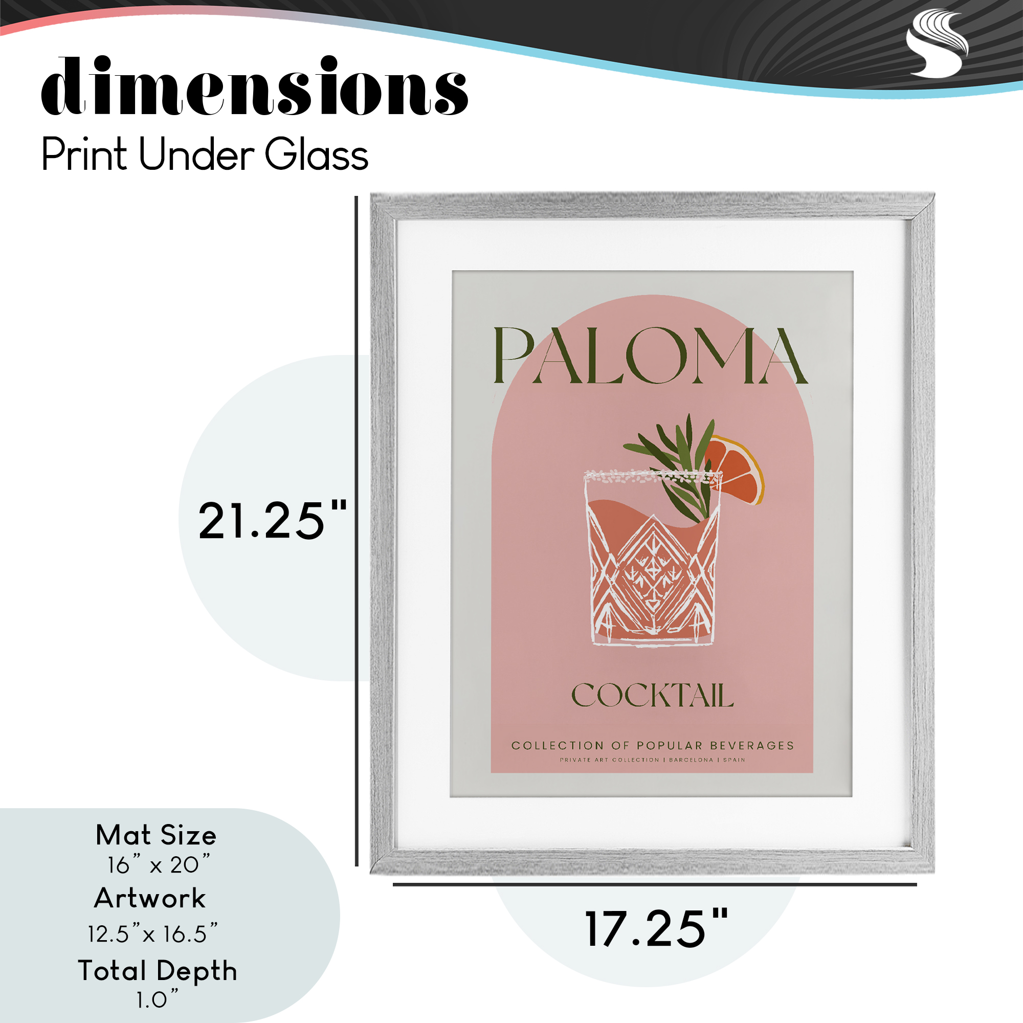 Stylish Retro Paloma Gray Framed Print Under Glass, design by Lil' Rue