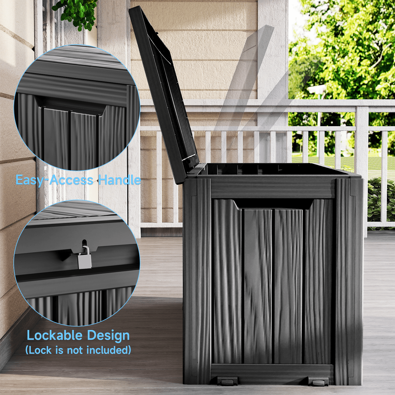 MAYEERTY 80 Gallon Outdoor Deck Box, Large Capacity Storage Box for Patio Furniture Cushions, Pillow with Wheels, Black