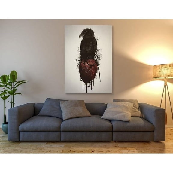 Cortesi Home  "Raven and Heart Grenade" by Nicklas Gustafsson, Giclee Canvas Wall Art - Red 40" x 60"